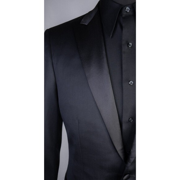 Indochino Black Wool Tuxedo Men 40L One Button Jacket Blazer Solid Black Vented - Picture 5 of 15